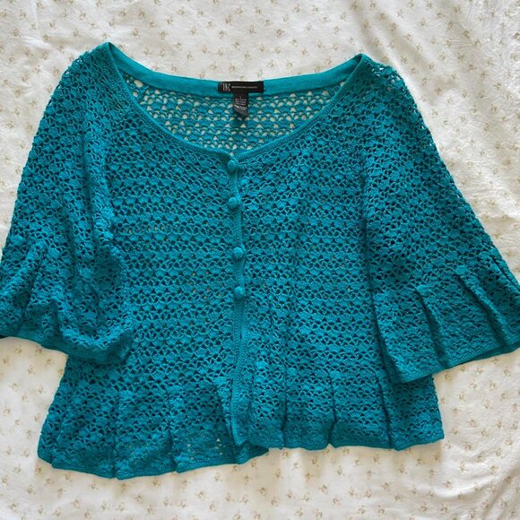 y2k 2000s whimsical teal blue open knit crochet fairy cardigan - Picture 6 of 8